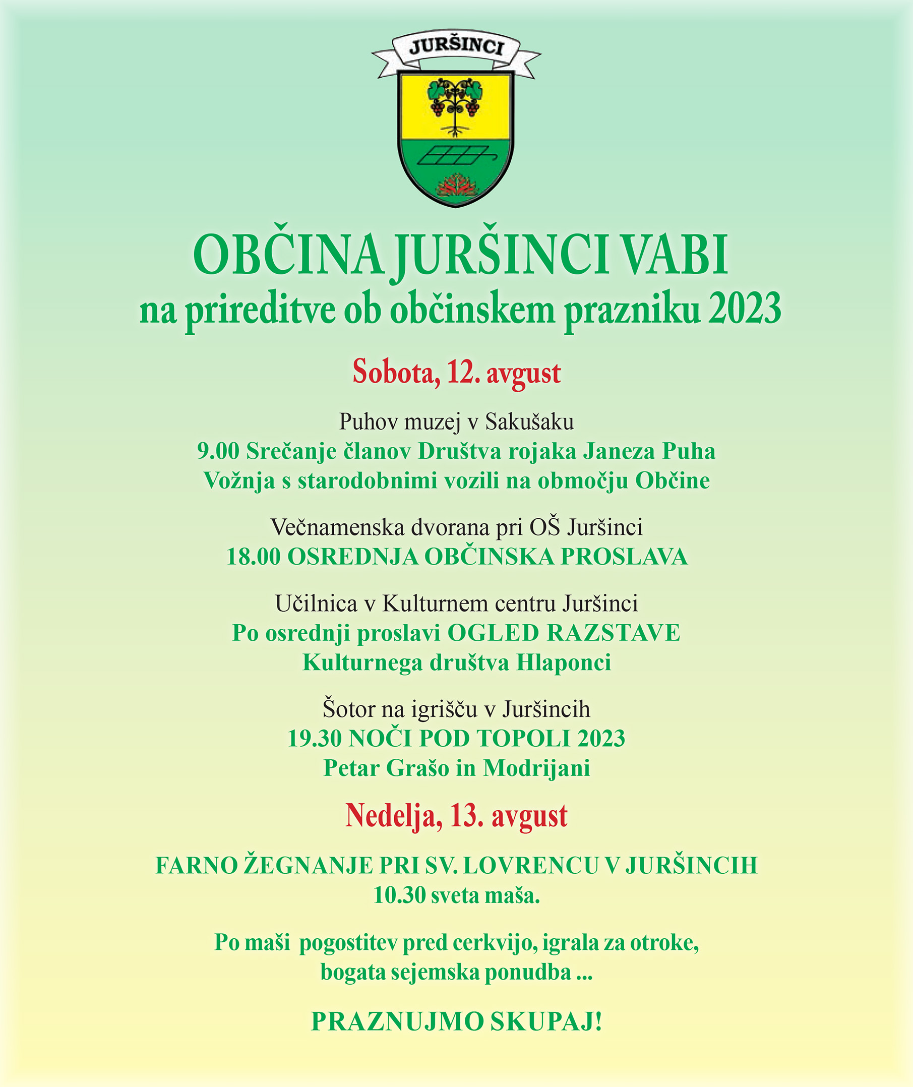 Vabilo na prireditve ob 29. prazniku Občine Juršinci